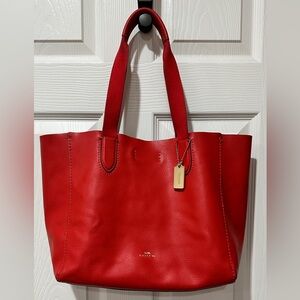 Coach Red Derby Tote with Brown inside (feels like backed in suede)